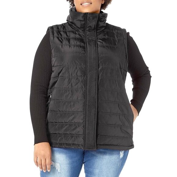 Calvin Klein Quilted Puffer Vest Funnel Neck Full Zip Black Classic Plus Size - Picture 1 of 12